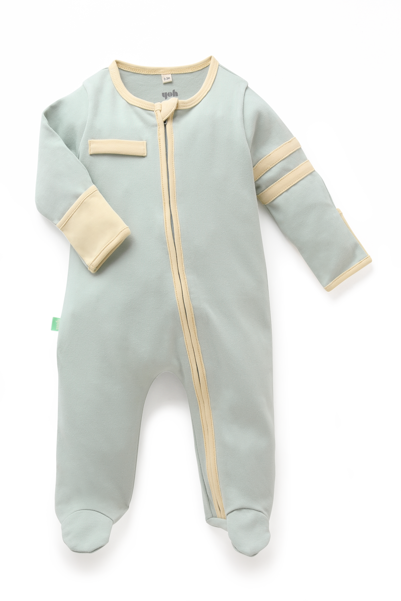 Zip Onesie Green / Beige